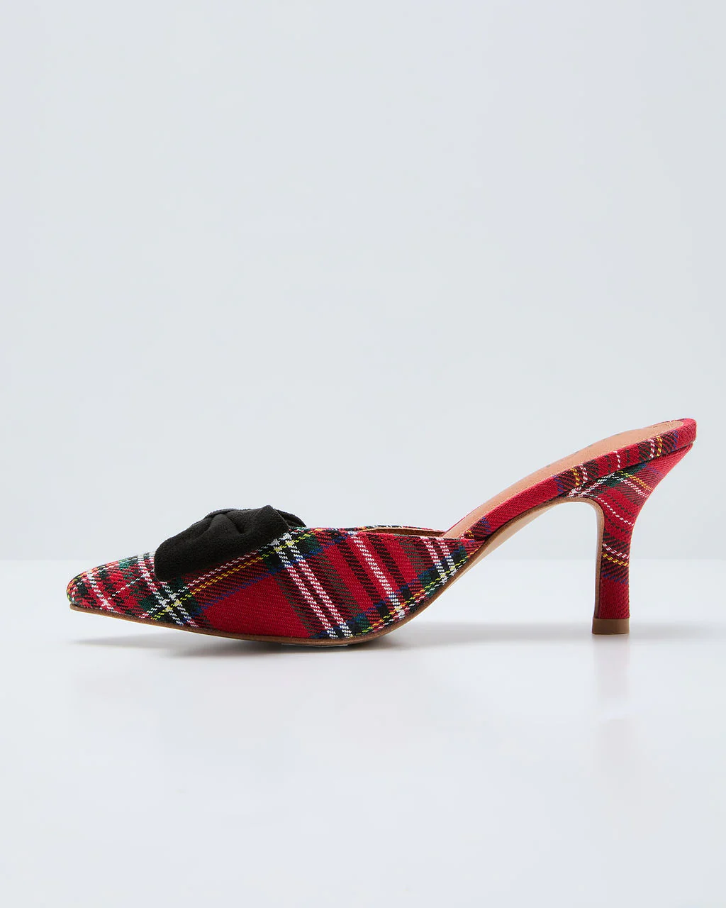 Ashby Plaid Print Velvet Bow Mules - Image 6