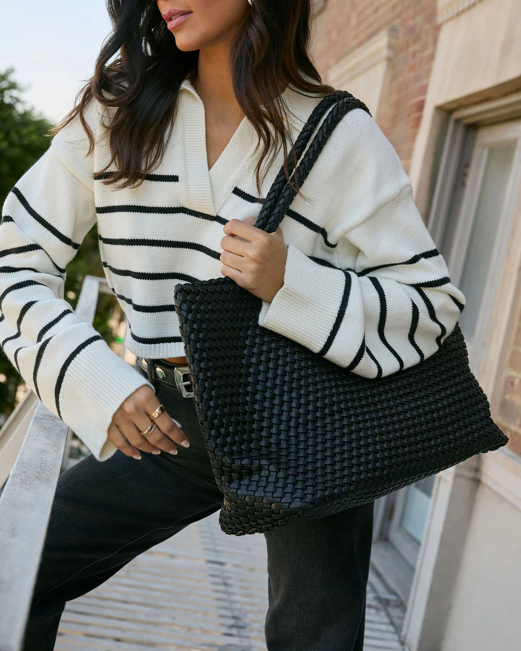 At My Side Woven Leather Tote With Insert - Image 11