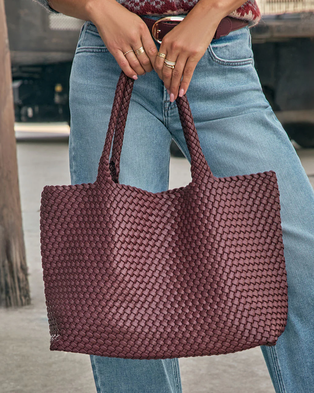 At My Side Woven Leather Tote With Insert - Image 16