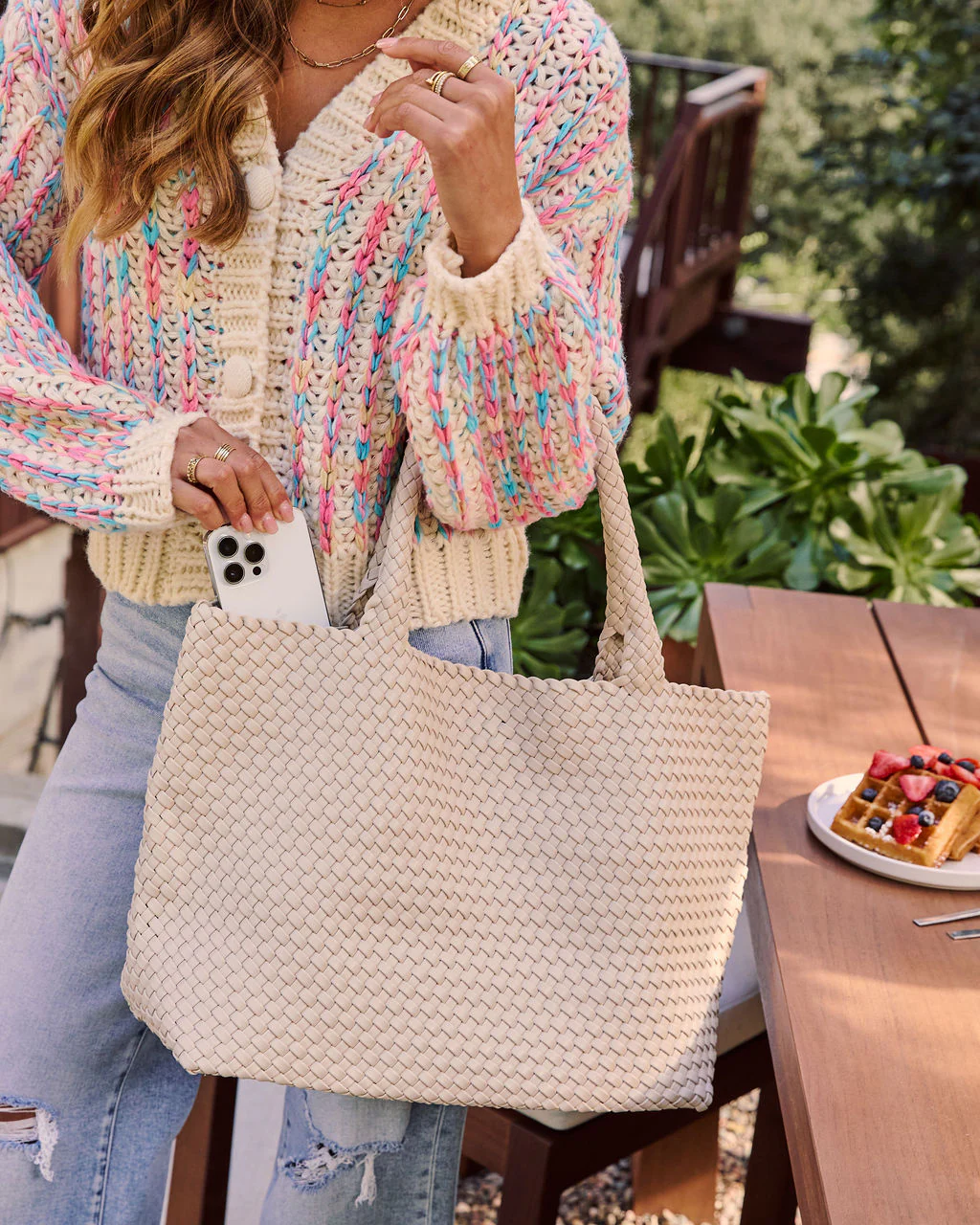 At My Side Woven Leather Tote With Insert - Image 4