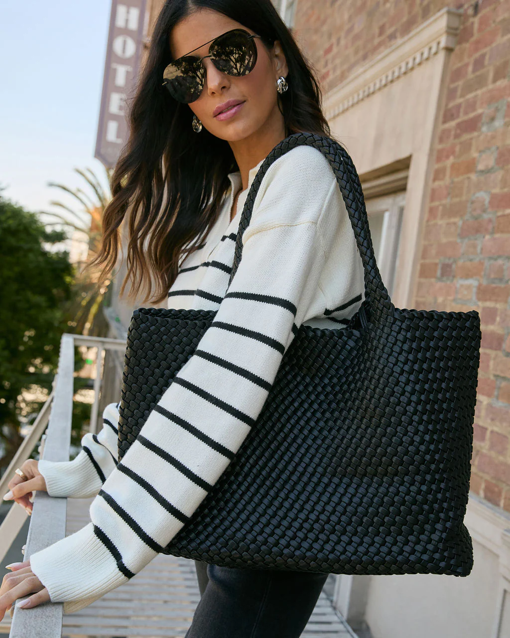 At My Side Woven Leather Tote With Insert - Image 7
