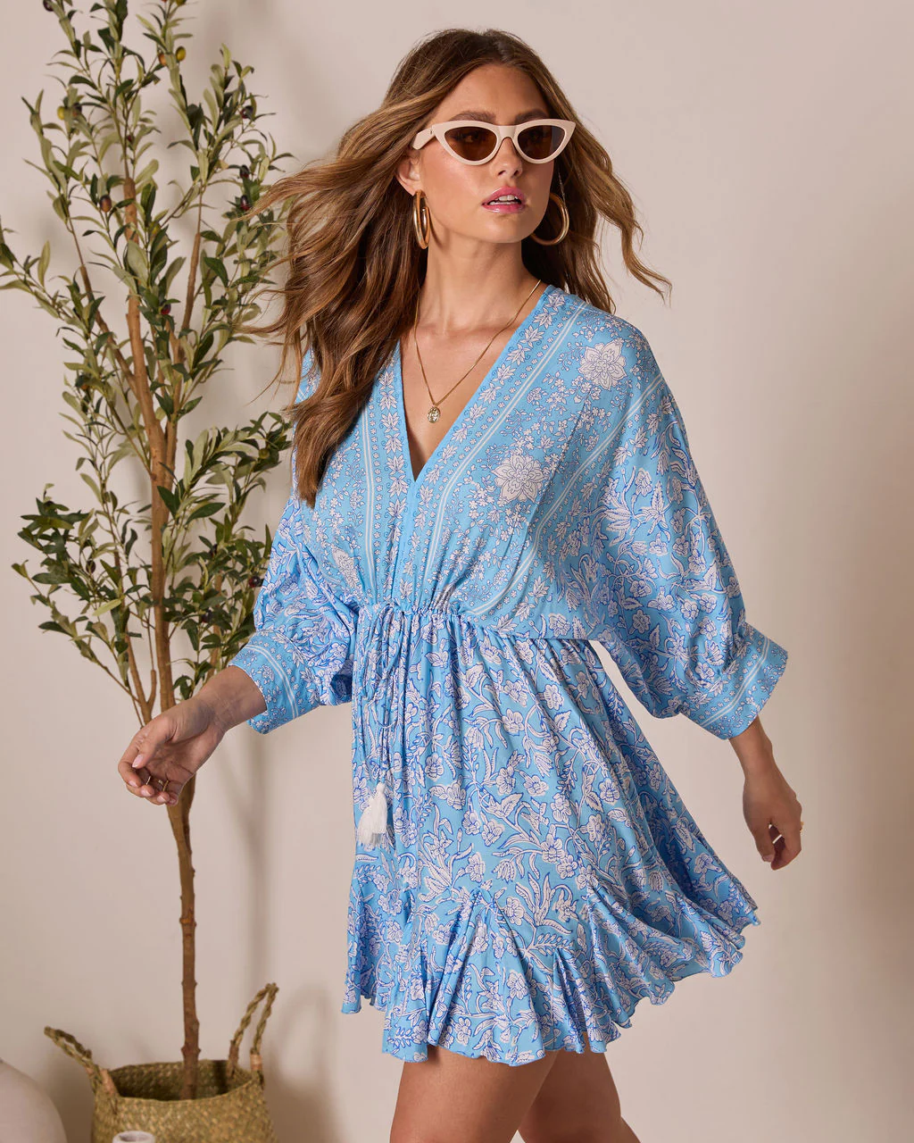 Athena Floral Tassel Tie Mini Dress - Image 3