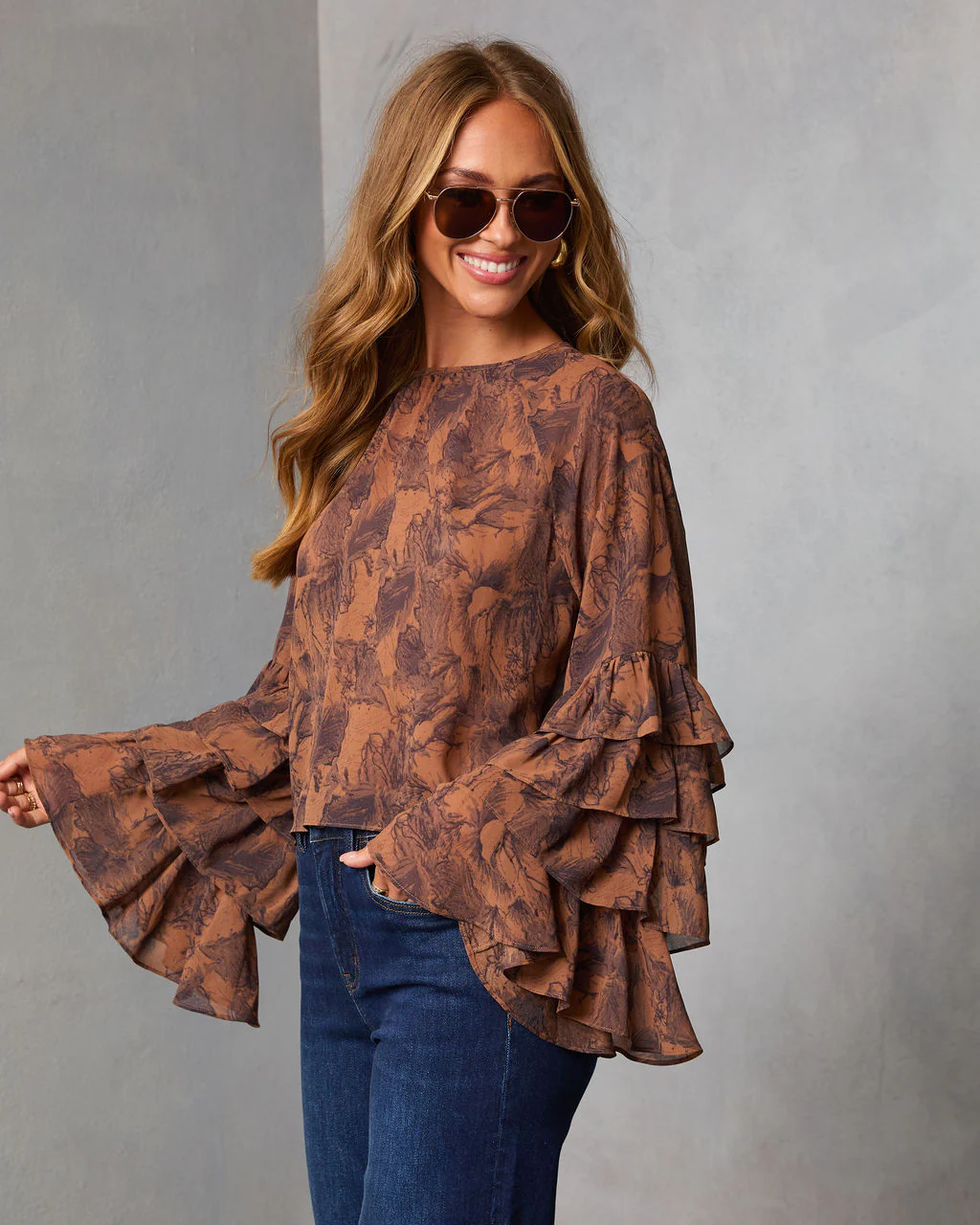 Autumn Eve Printed Tiered Sleeve Top - Image 3