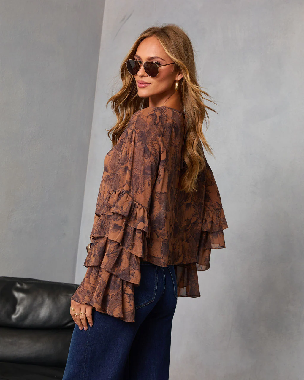 Autumn Eve Printed Tiered Sleeve Top - Image 4