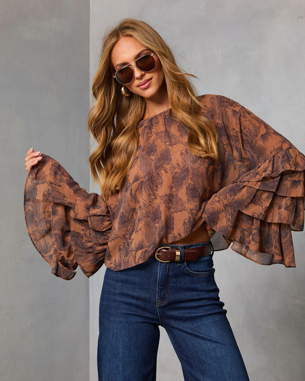 Autumn Eve Printed Tiered Sleeve Top - Image 6