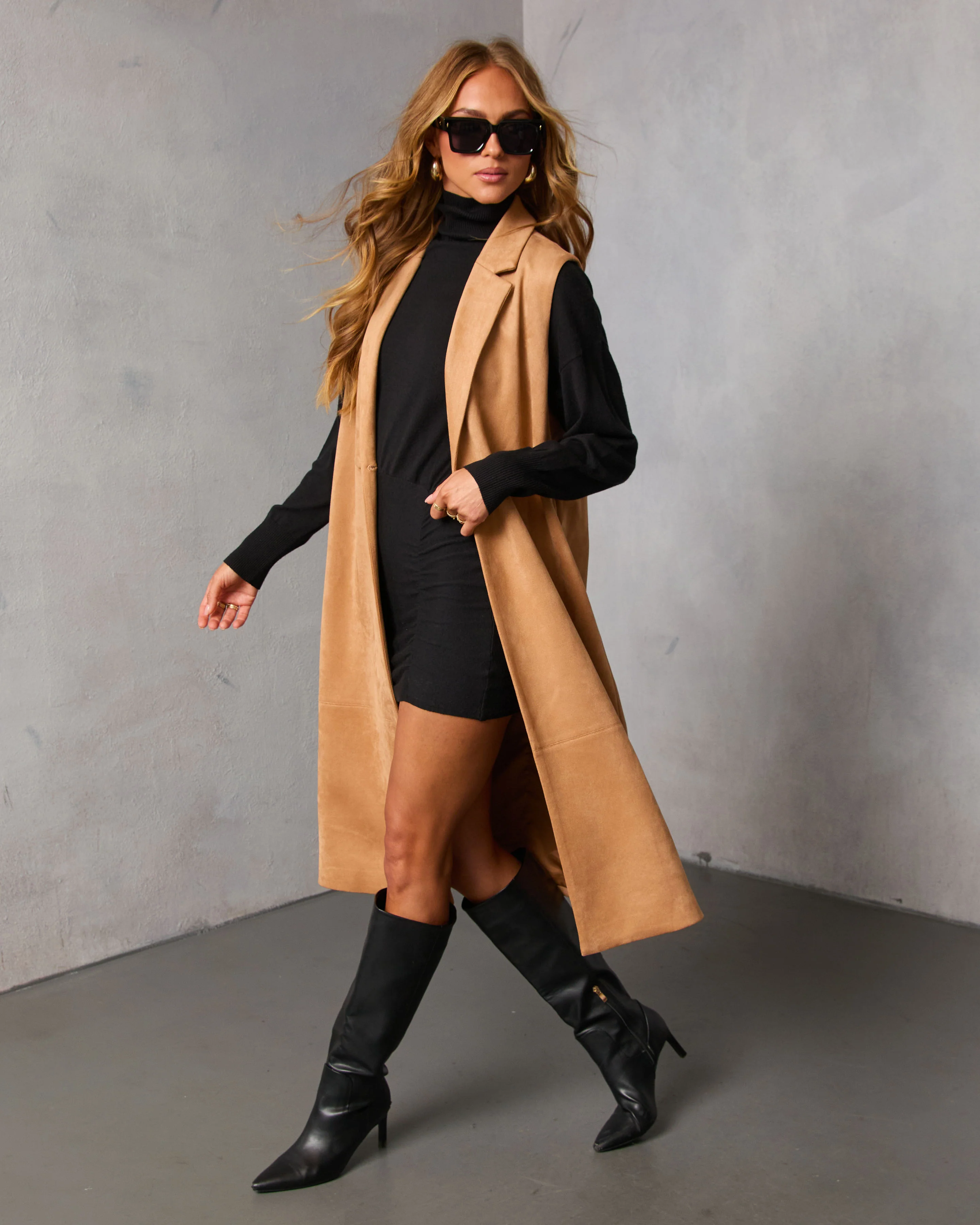 Autumn Reign Belted Suede Trench Longline Vest - Image 3