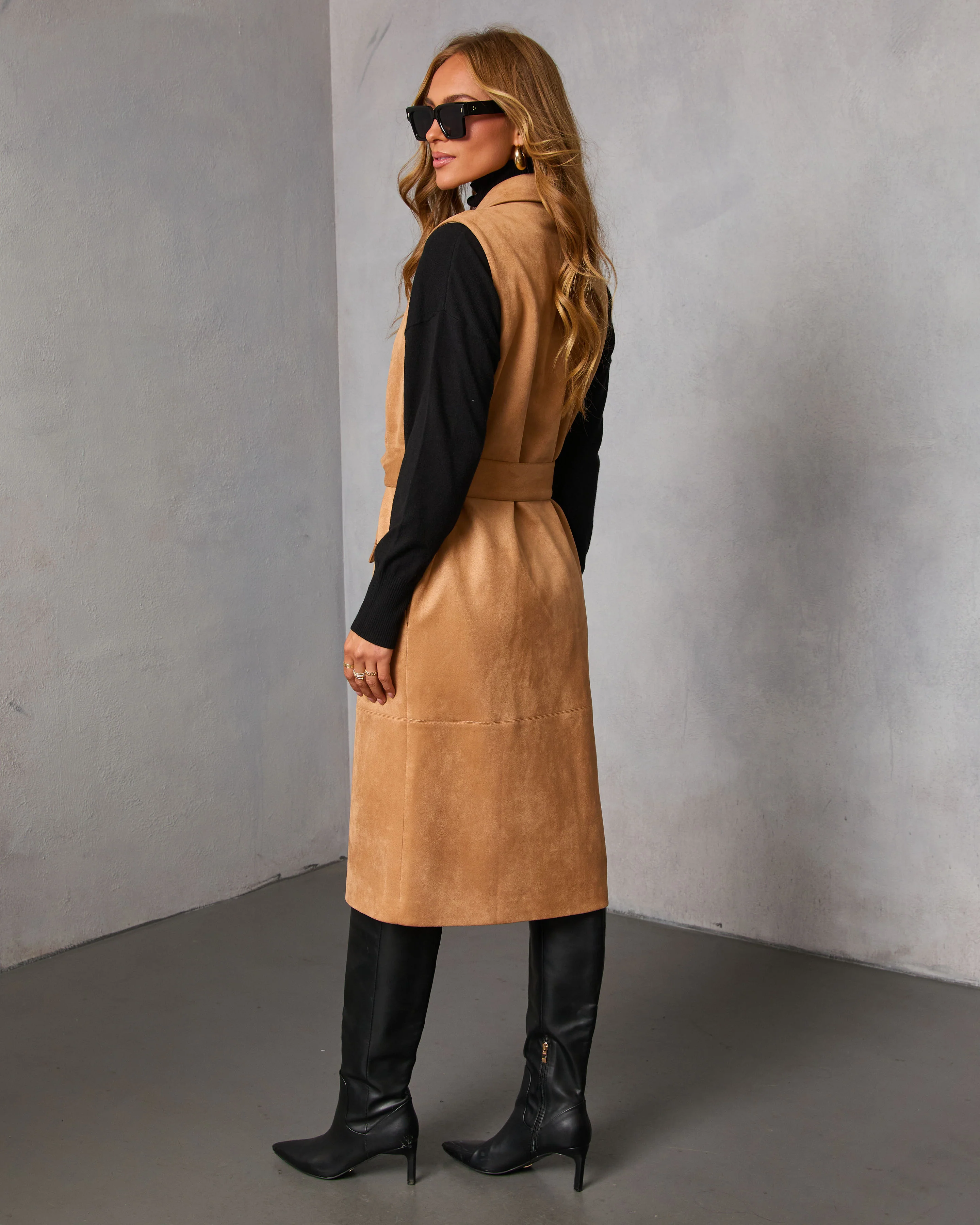 Autumn Reign Belted Suede Trench Longline Vest - Image 4