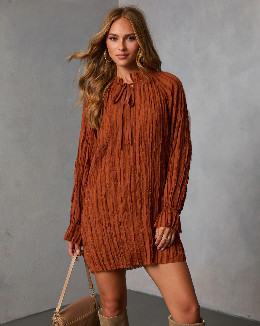Autumn Stone Shift Chiffon Mini Dress - Image 5