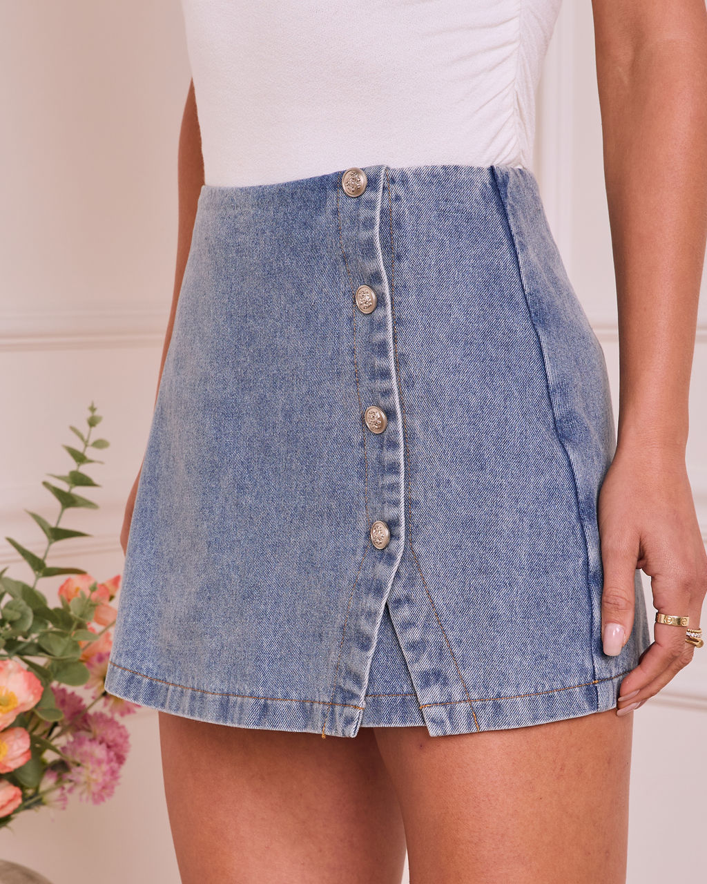 Avalia Buttoned Denim Mini Skort - Image 3