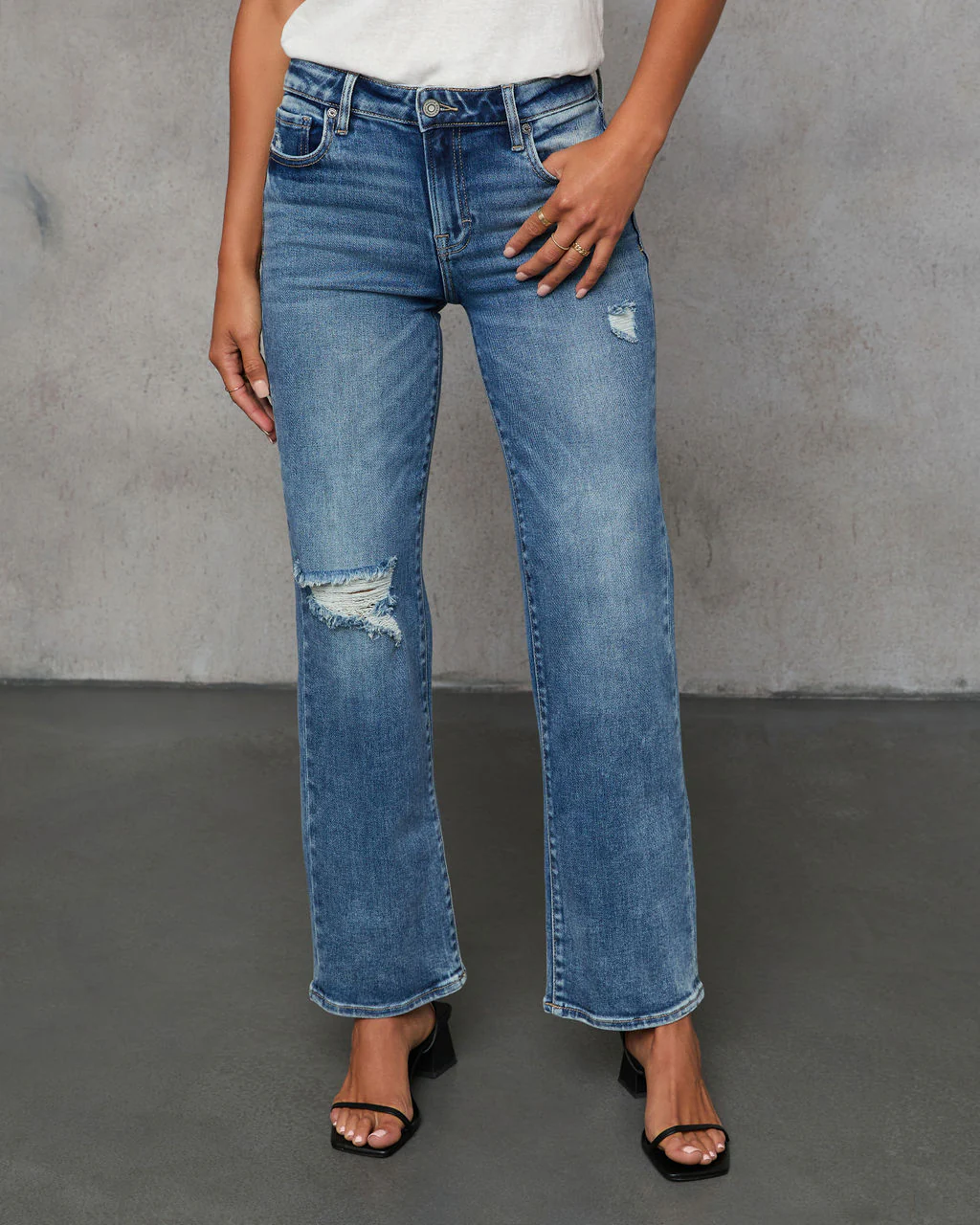 Ayda Distressed Mid Rise Straight Leg Jeans - Image 2