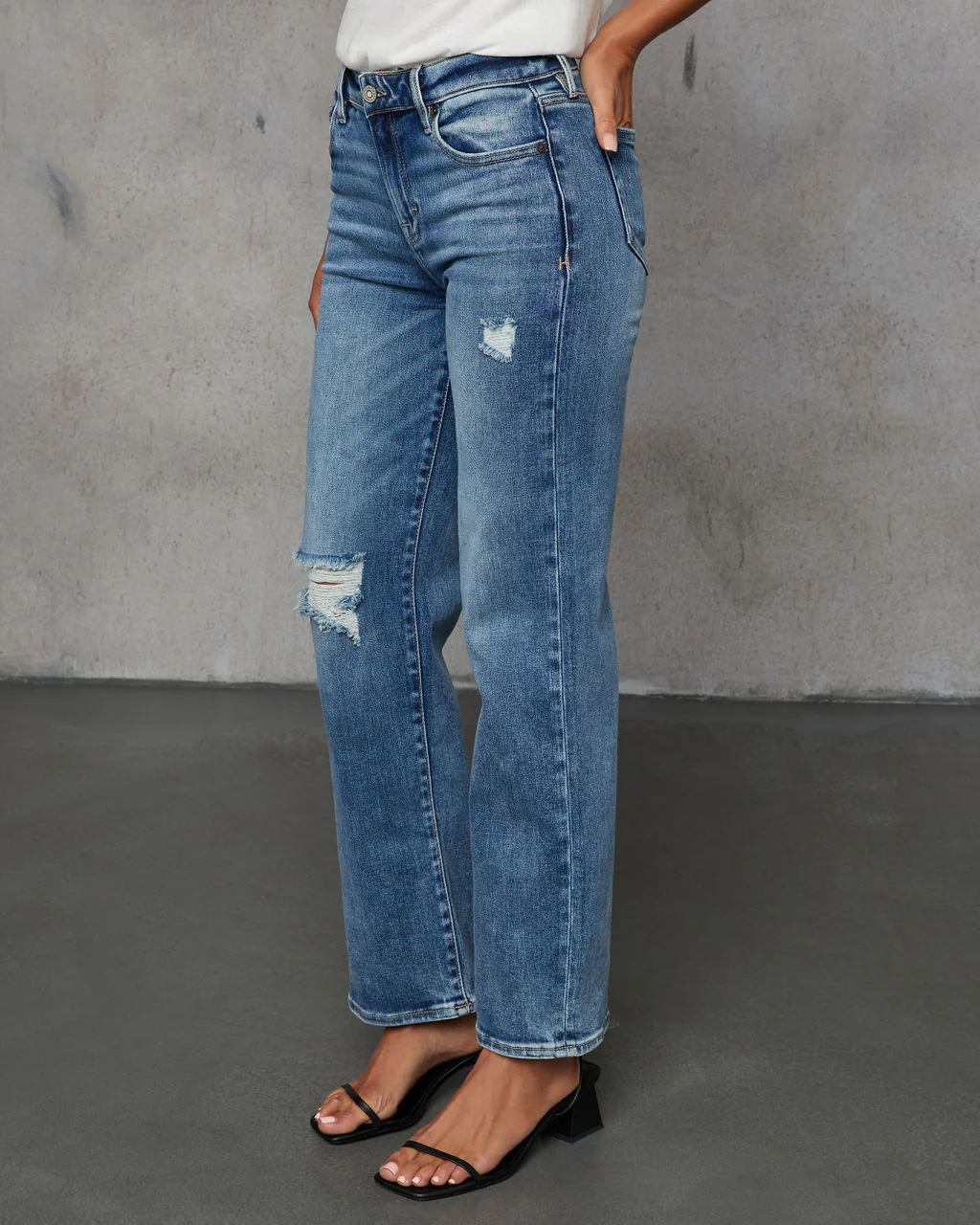 Ayda Distressed Mid Rise Straight Leg Jeans - Image 3