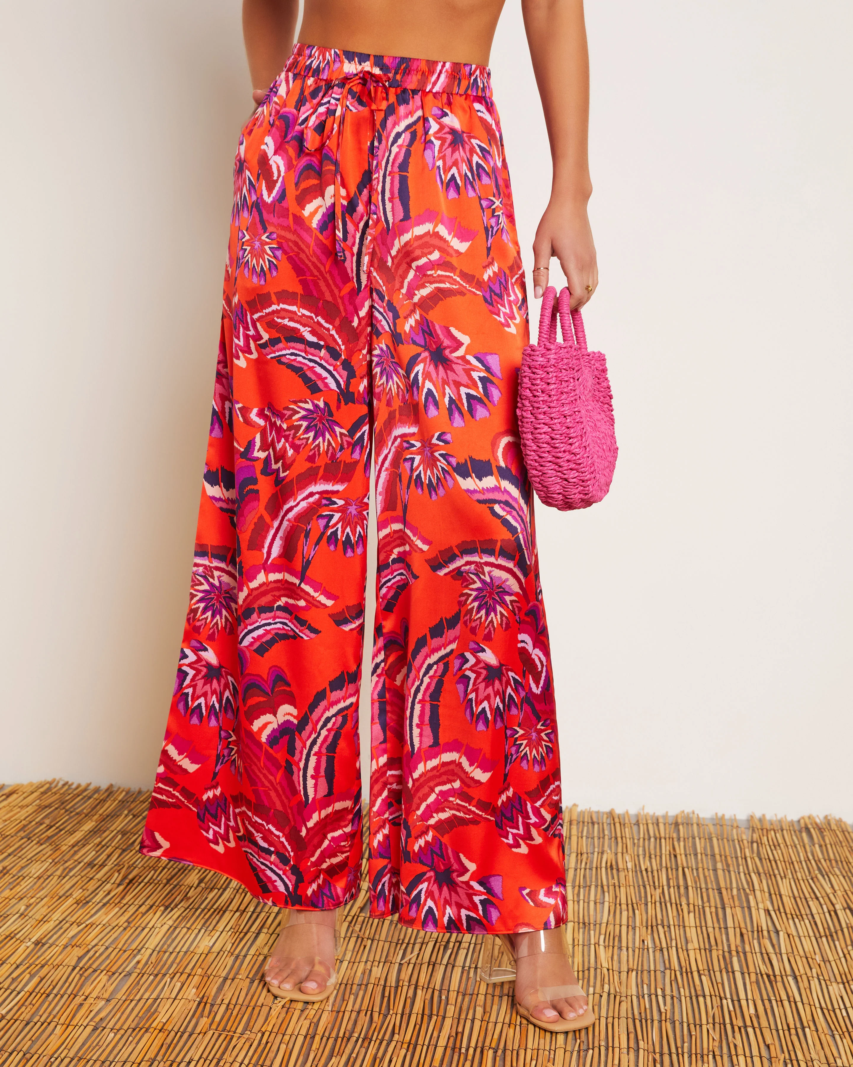 Azra Tropical Pocketed Wide Leg Drawstring Pant - Image 2