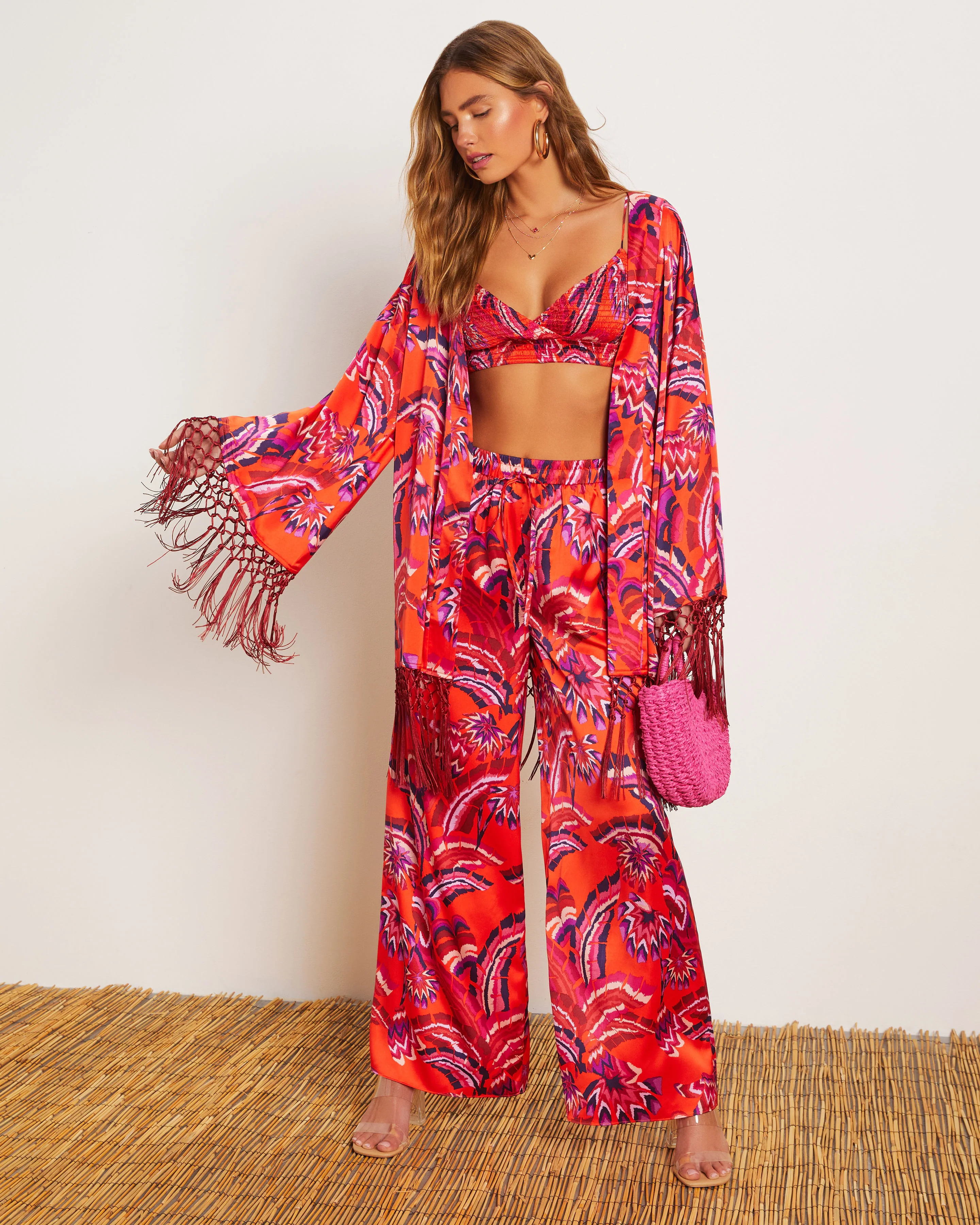 Azra Tropical Pocketed Wide Leg Drawstring Pant - Image 3