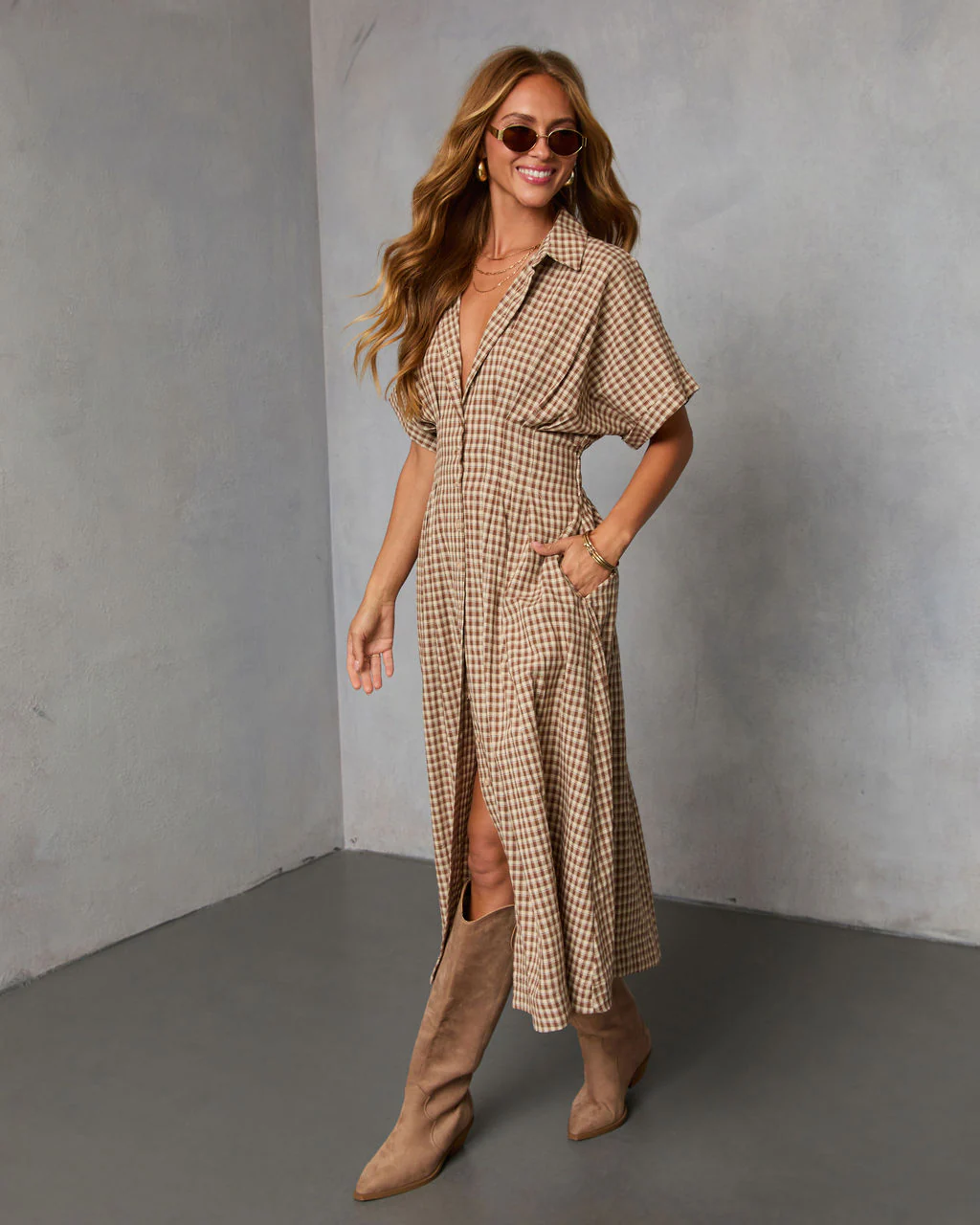 Backroad Blues Gingham Midi Shirt Dress - Image 3