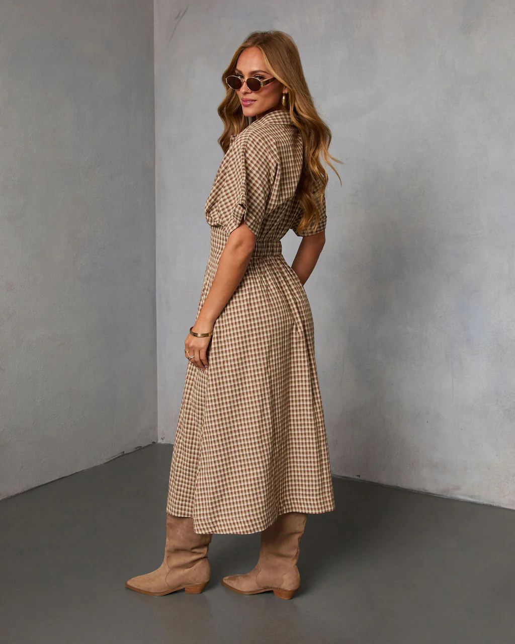 Backroad Blues Gingham Midi Shirt Dress - Image 4