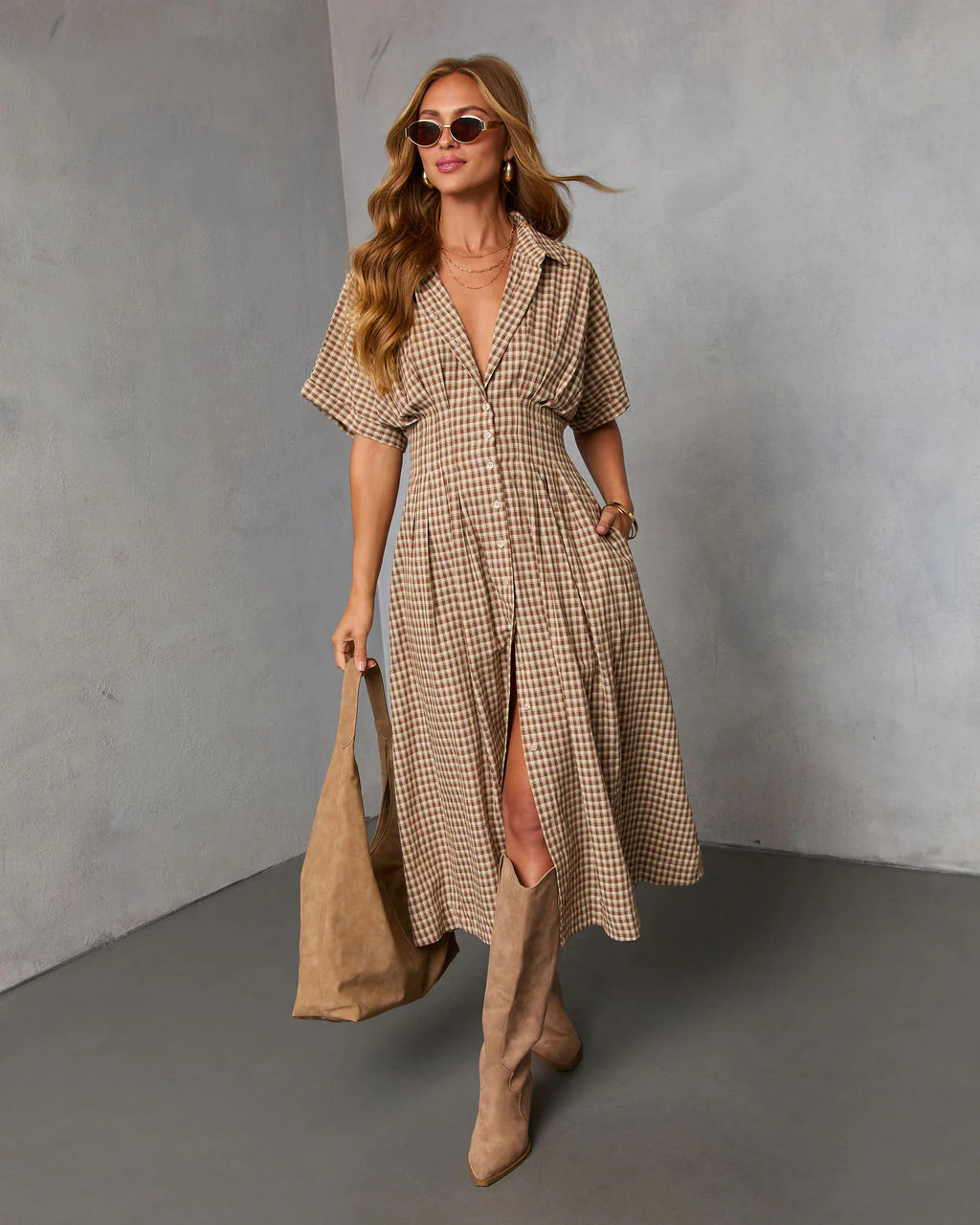 Backroad Blues Gingham Midi Shirt Dress - Image 6