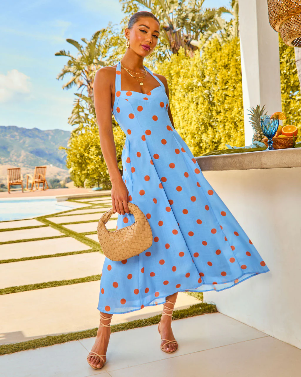Beach Stroll Polka Dot Halter Midi Dress - Image 6