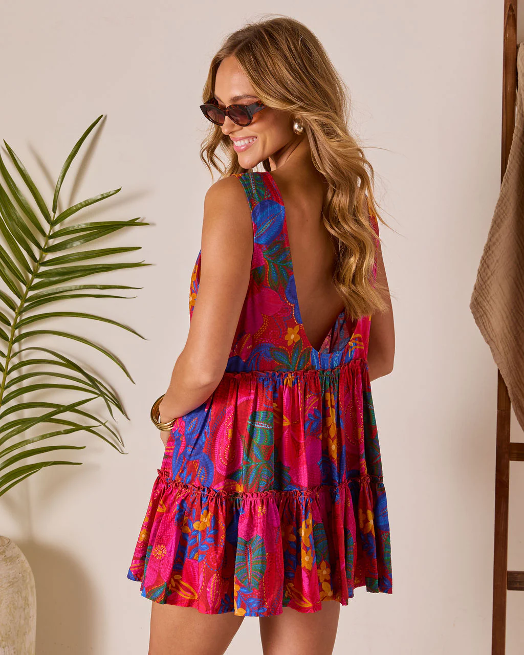 Beachside Blossom Abstract Tiered Mini Dress - Image 4