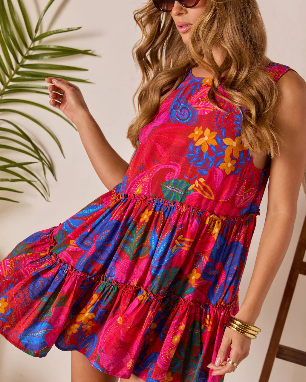 Beachside Blossom Abstract Tiered Mini Dress - Image 6