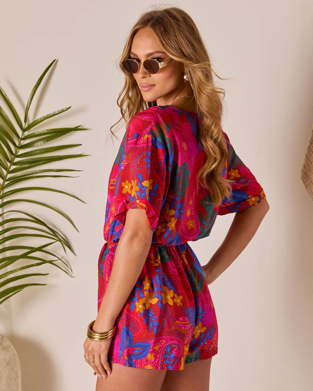 Beachside Blossom Abstract Waist Tie Romper - Image 4
