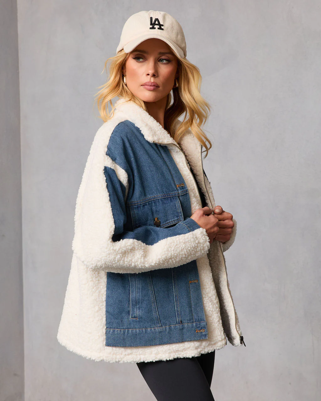 Beatrise Denim Contrast Sherpa Coat - Image 3