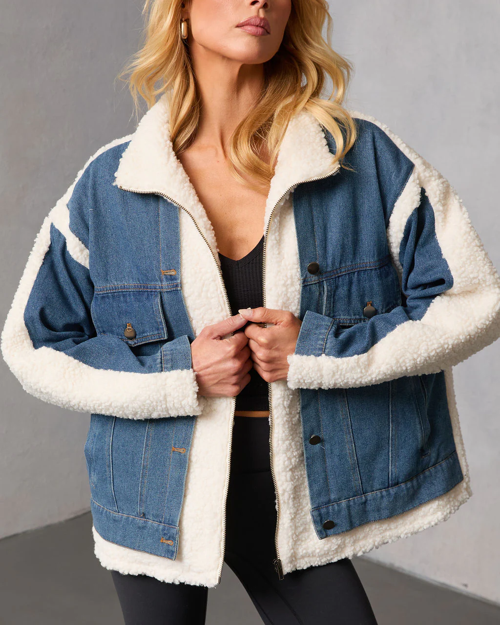 Beatrise Denim Contrast Sherpa Coat - Image 5