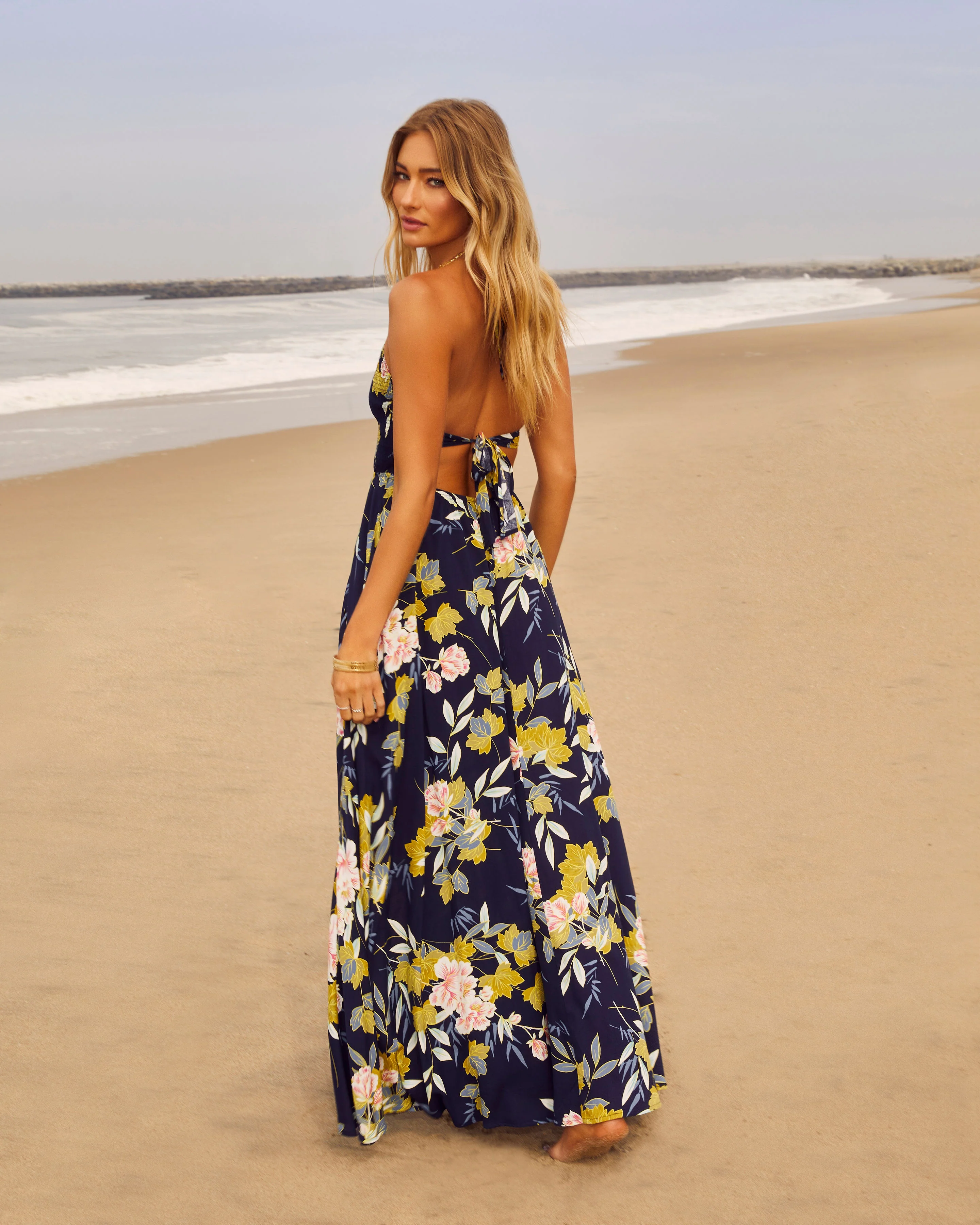 Beautiful Flowers Smocked Halter Maxi Dress - Image 4
