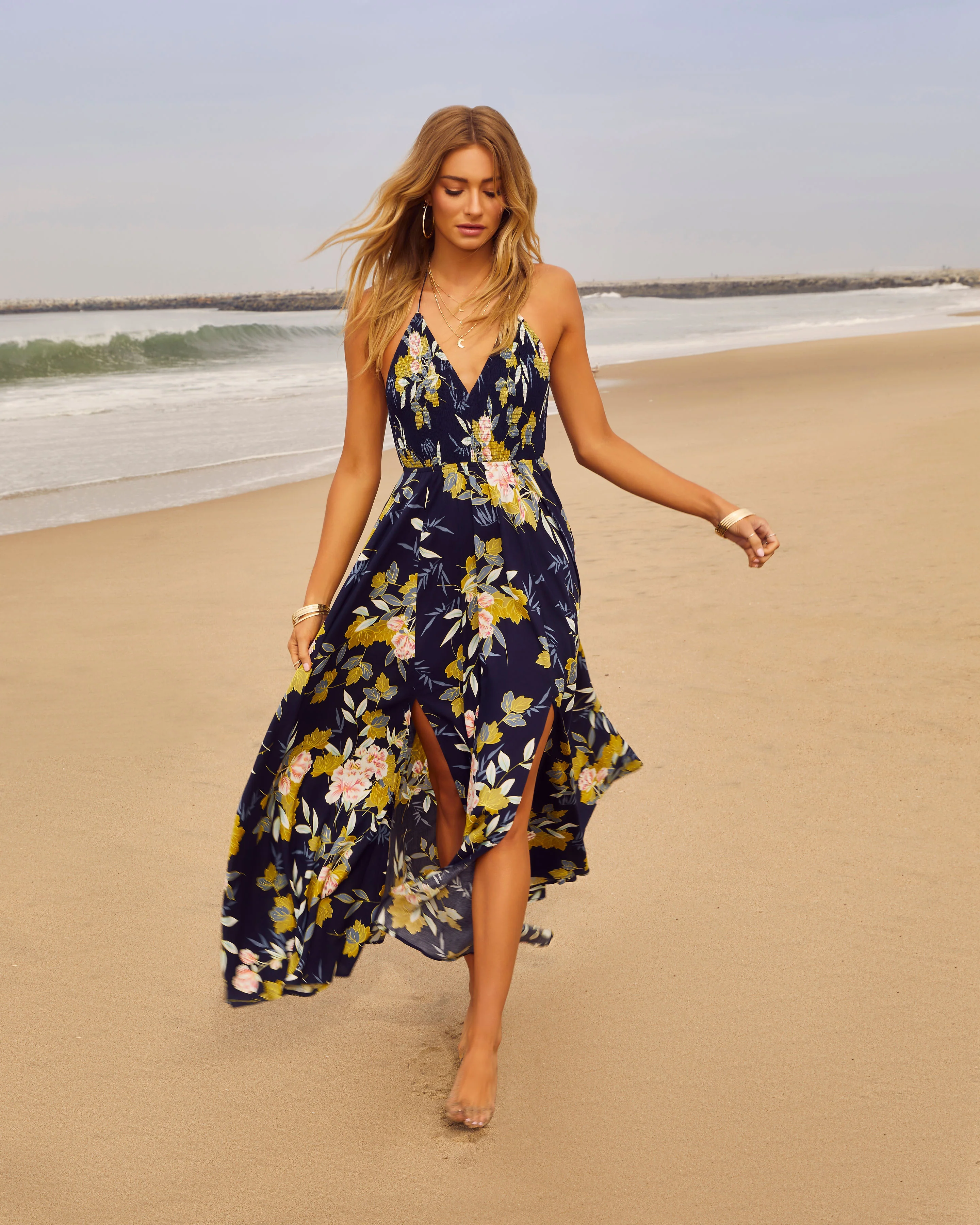 Beautiful Flowers Smocked Halter Maxi Dress - Image 5