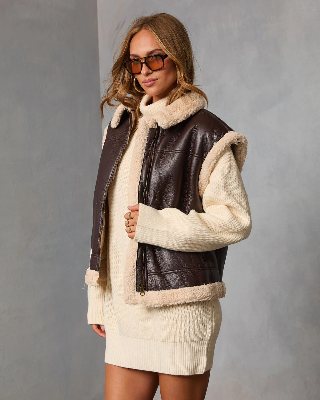 Beckett Oversized Faux Leather Sherpa Vest - Image 3