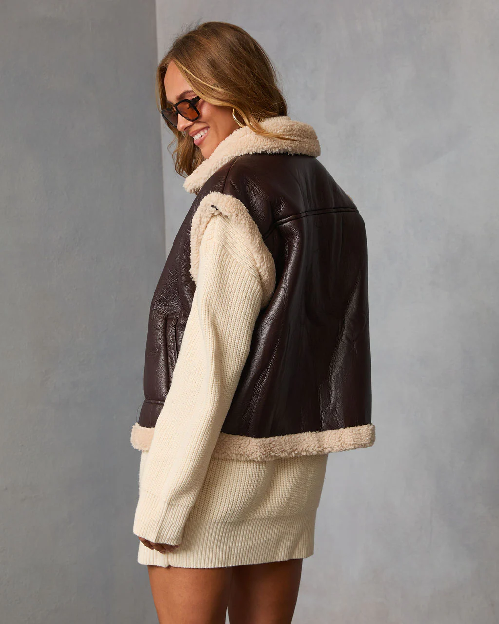 Beckett Oversized Faux Leather Sherpa Vest - Image 4