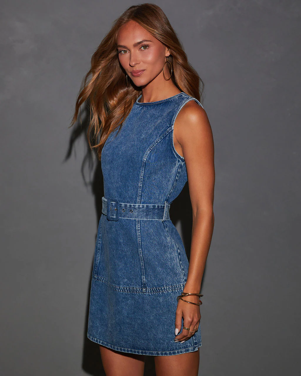 Zuma Belted A-Line Denim Mini Dress - Image 3
