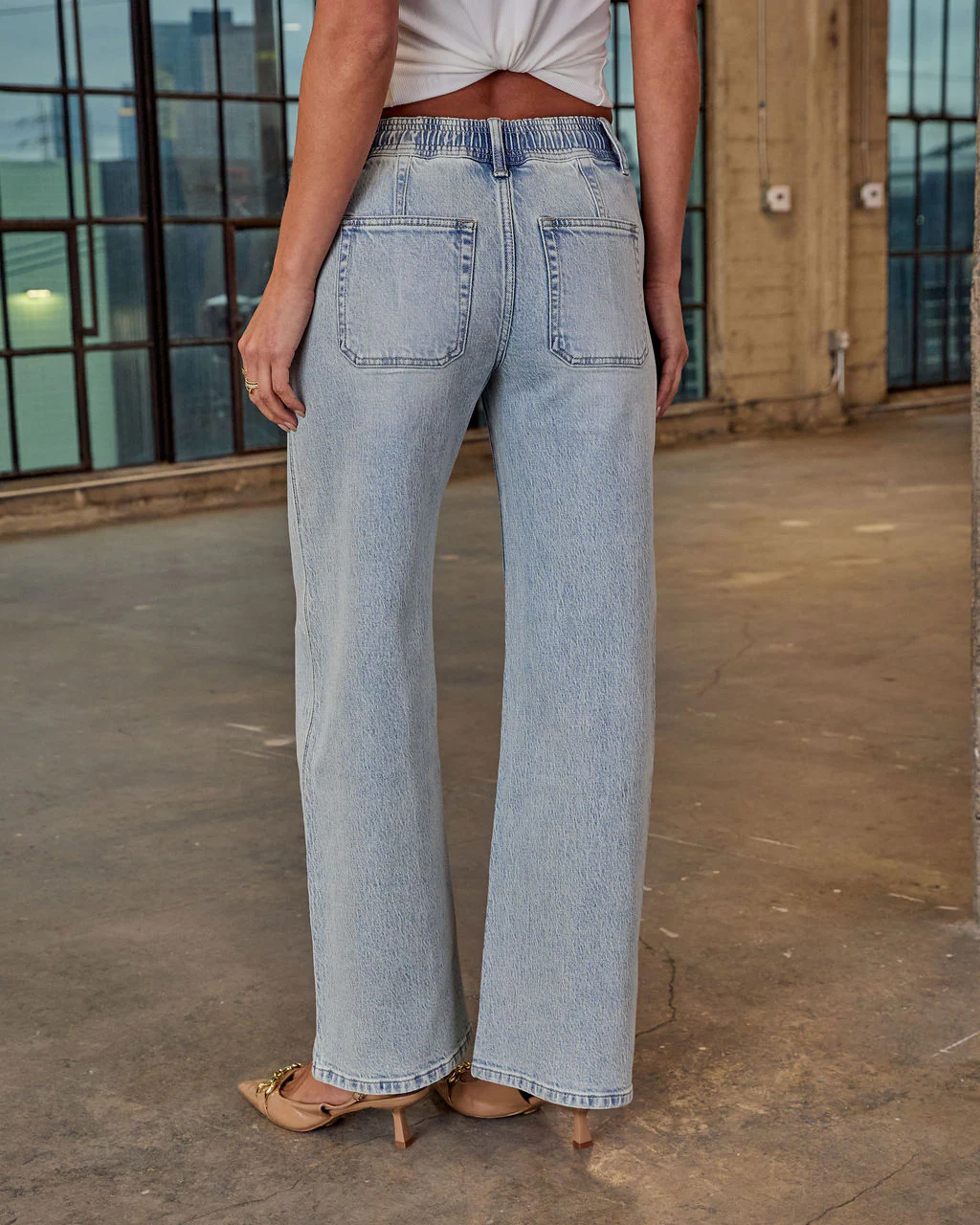 Berner Stretch High Rise Wide Leg Drawstring Pintuck Jeans - Image 4
