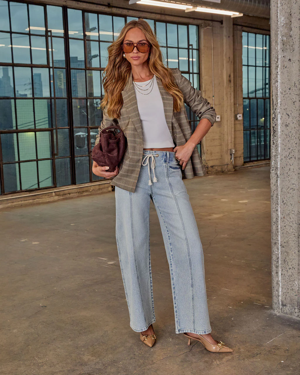 Berner Stretch High Rise Wide Leg Drawstring Pintuck Jeans - Image 5
