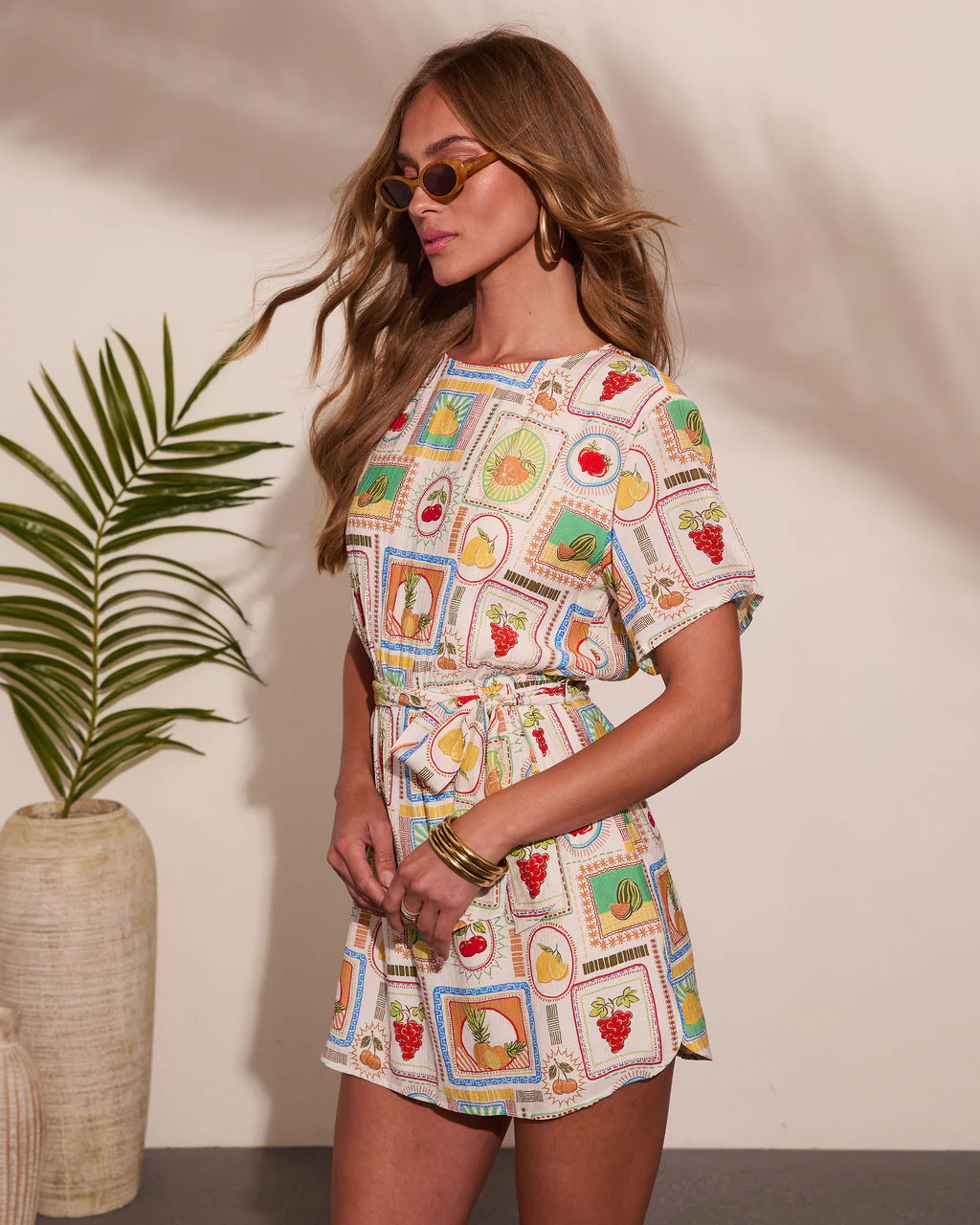 Berry Beachy Fruit Postage Stamp Print Mini Dress - Image 3