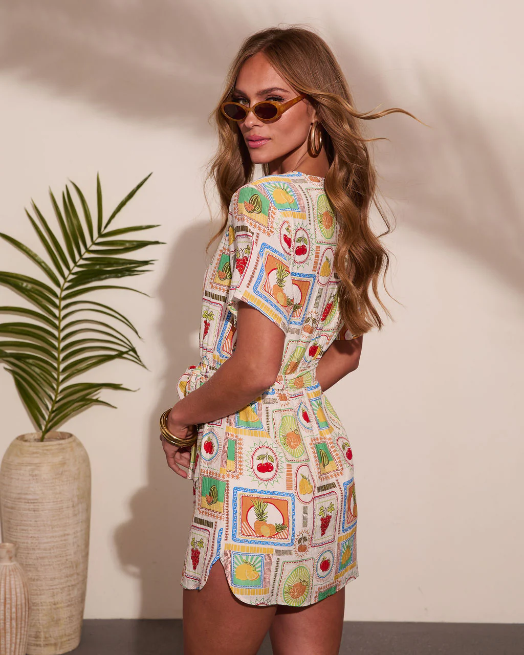 Berry Beachy Fruit Postage Stamp Print Mini Dress - Image 4
