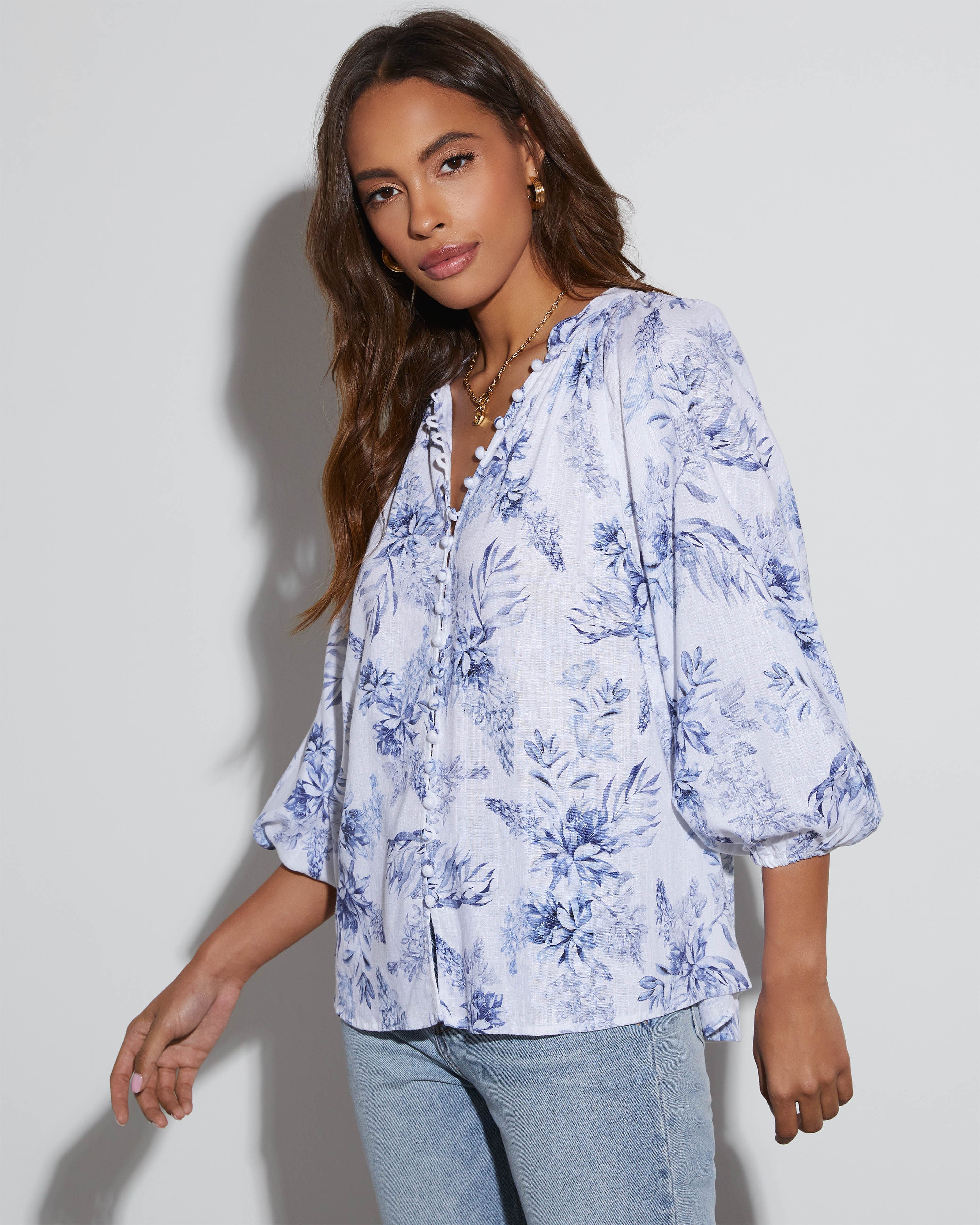 Betsey Floral Linen Long Sleeve Blouse - Image 6