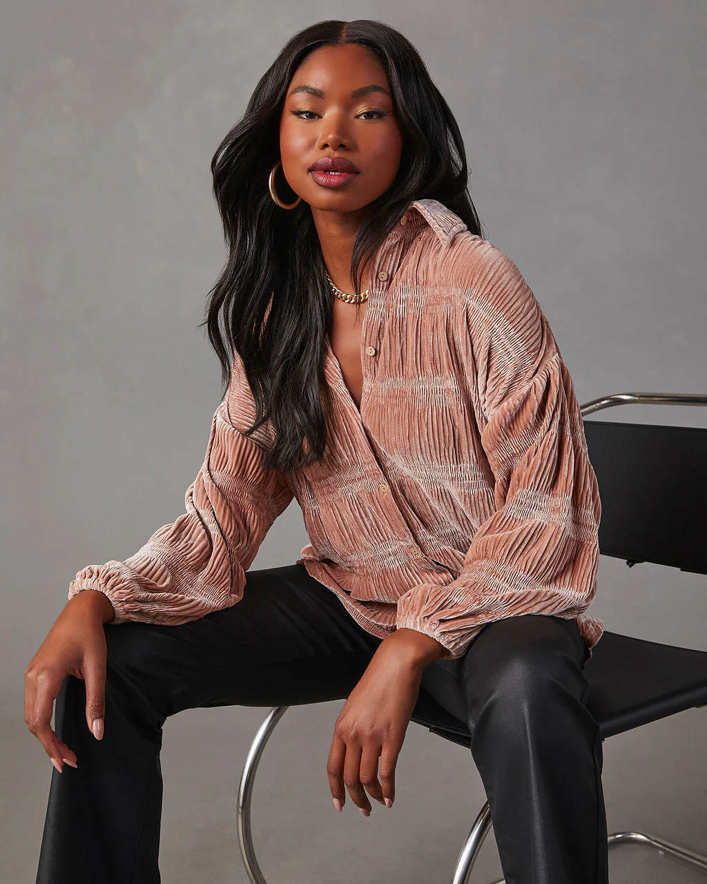 Bette Textured Velvet Button Down Top - Image 10