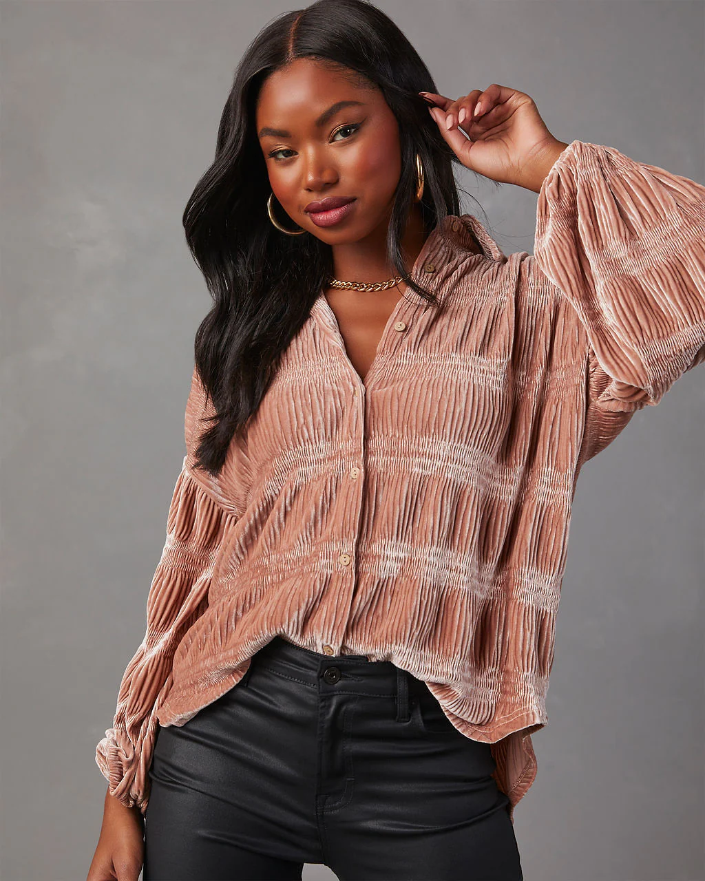 Bette Textured Velvet Button Down Top - Image 12