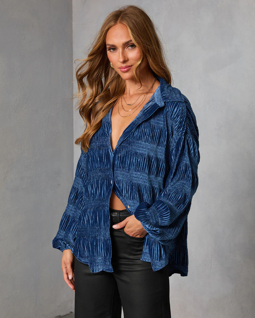 Bette Textured Velvet Button Down Top - Image 3