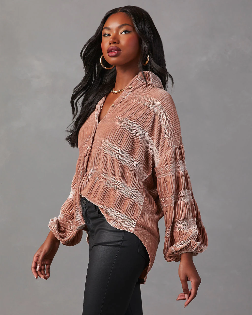 Bette Textured Velvet Button Down Top - Image 9