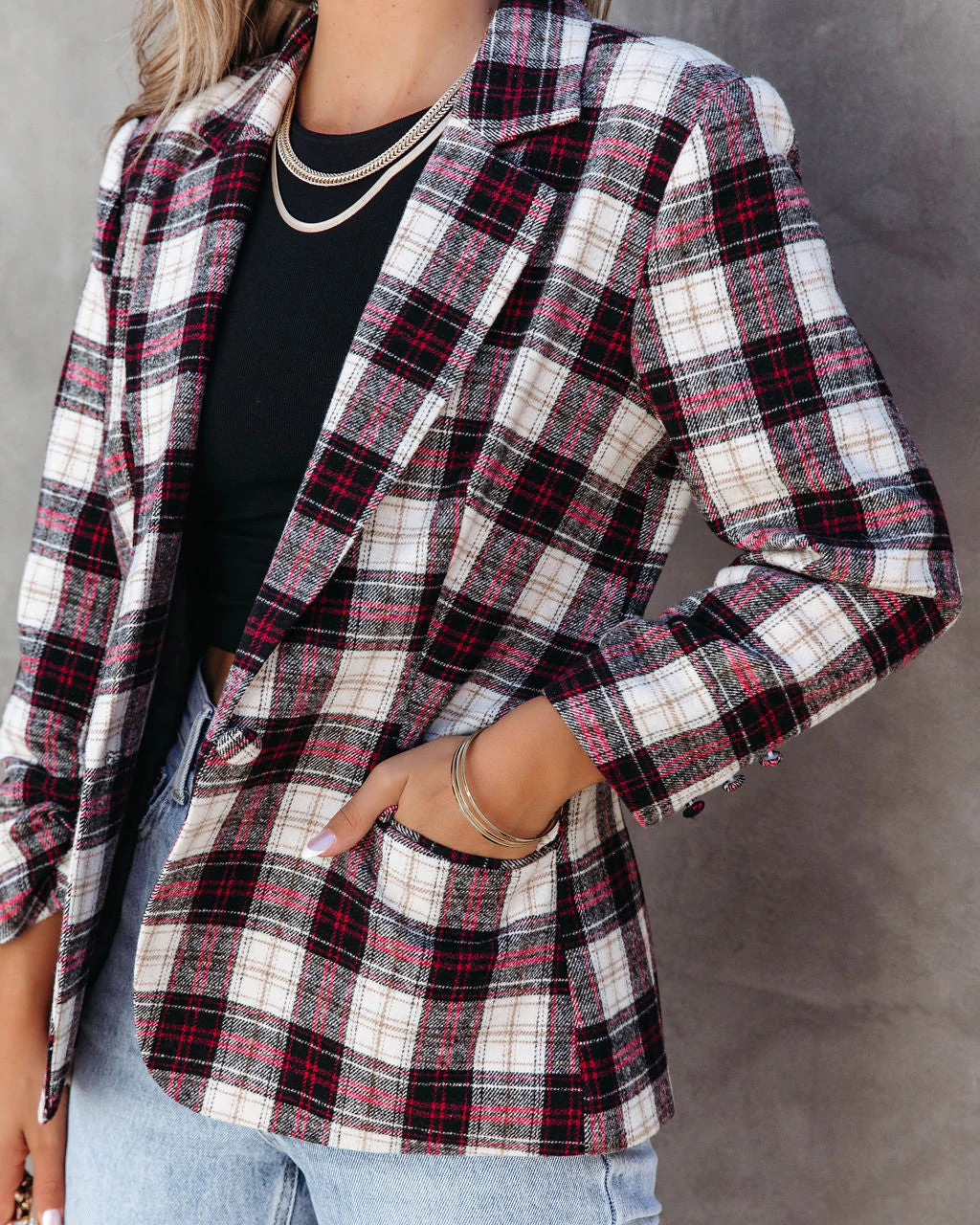 Big Apple Dreams Pocketed Plaid Blazer - Image 2