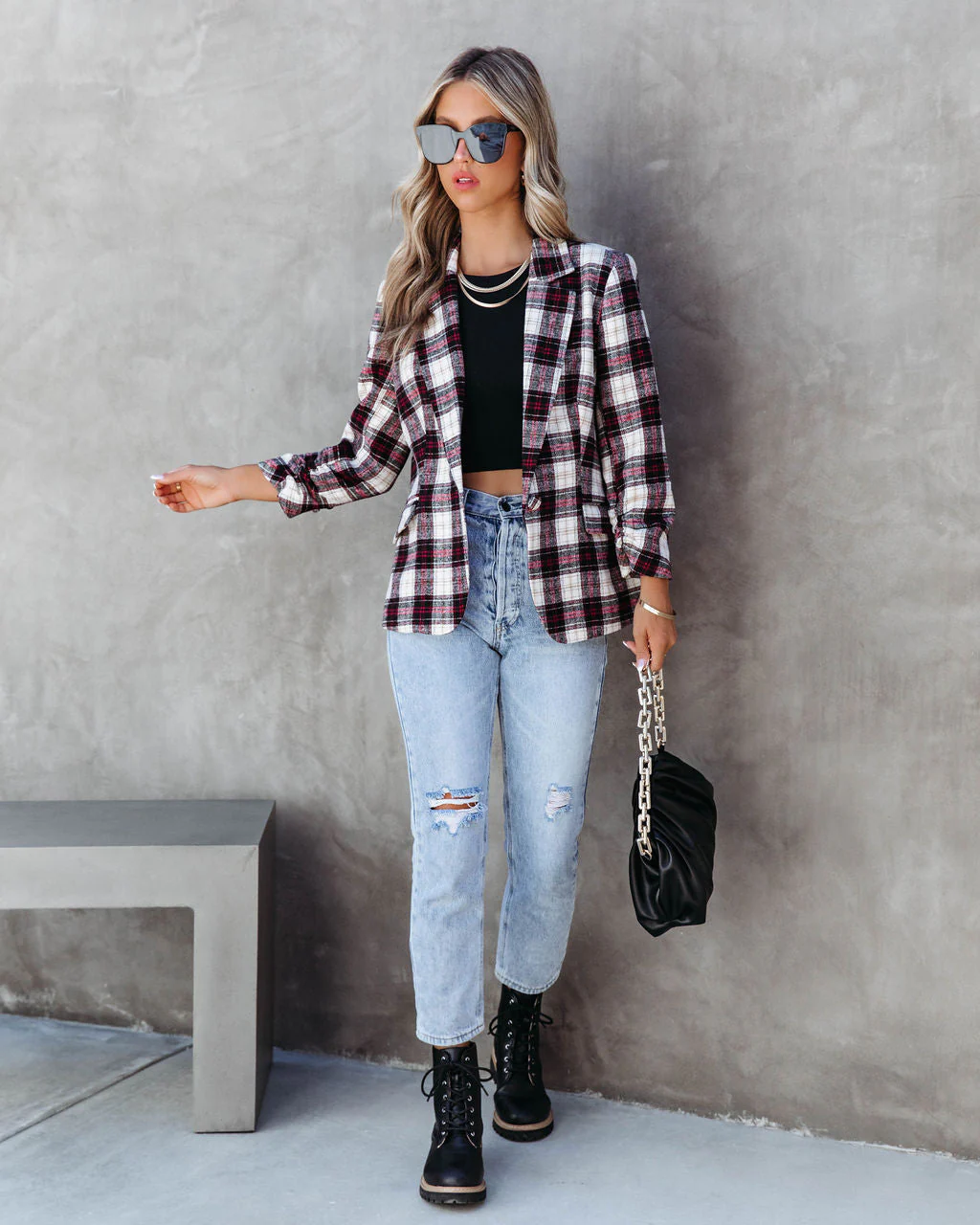 Big Apple Dreams Pocketed Plaid Blazer - Image 3