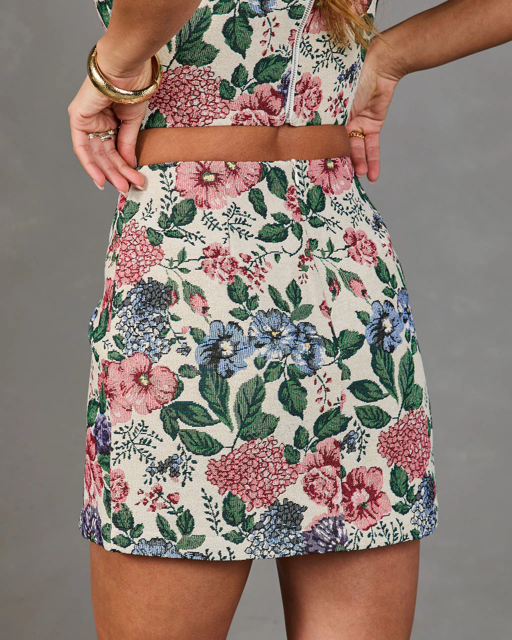 Blissful Blooms Floral Tapestry Mini Skirt - Image 4