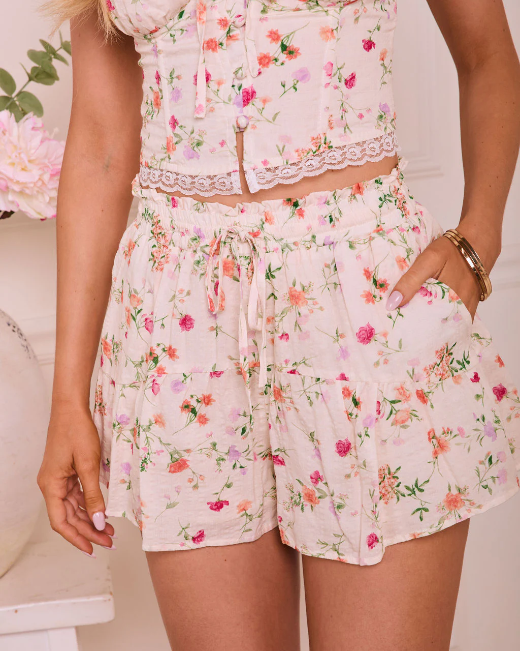 Blossom Harmony Floral Drawstring Shorts - Image 6