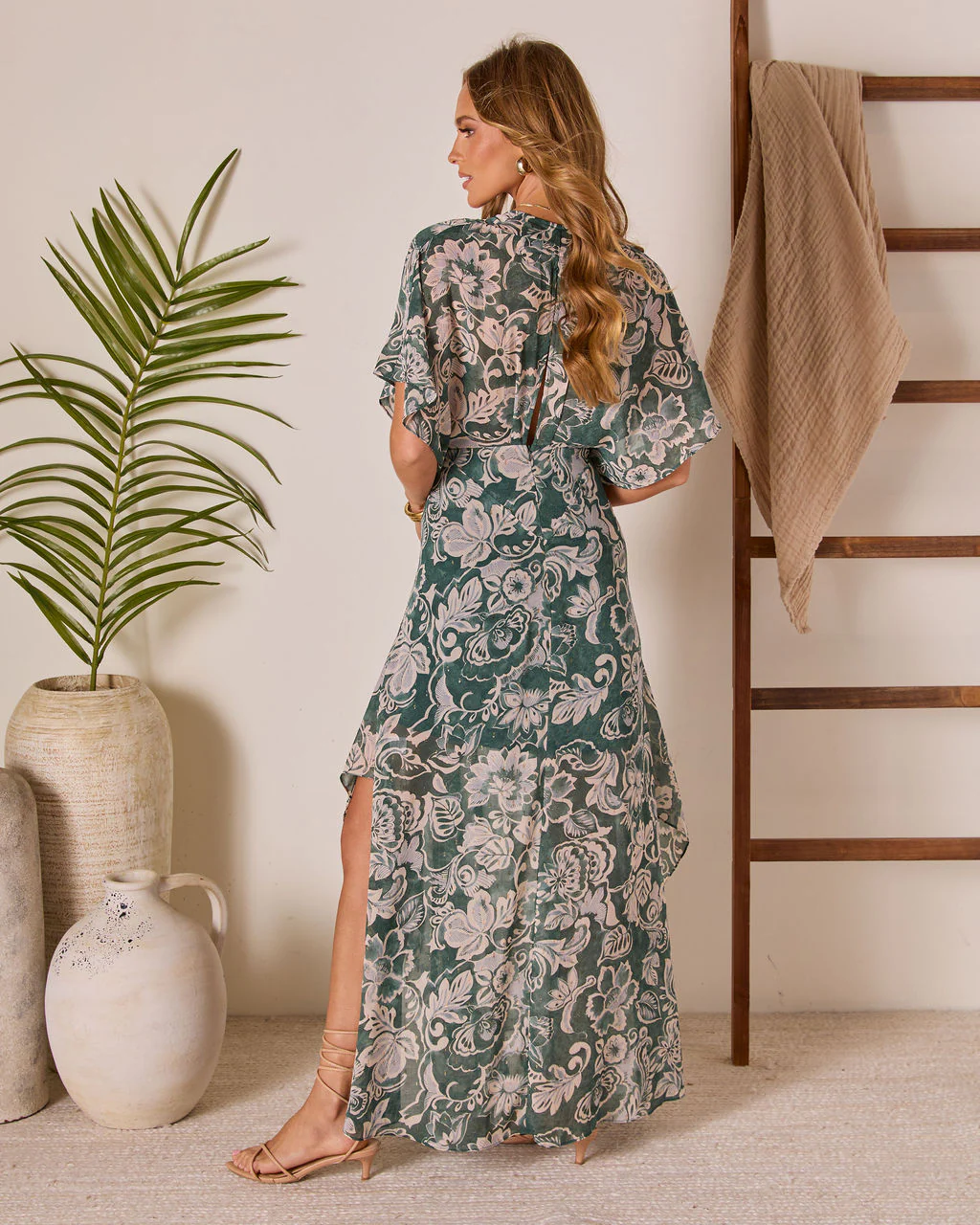Blue Lagoon Abstract Kimono Sleeve Maxi Dress - Image 4