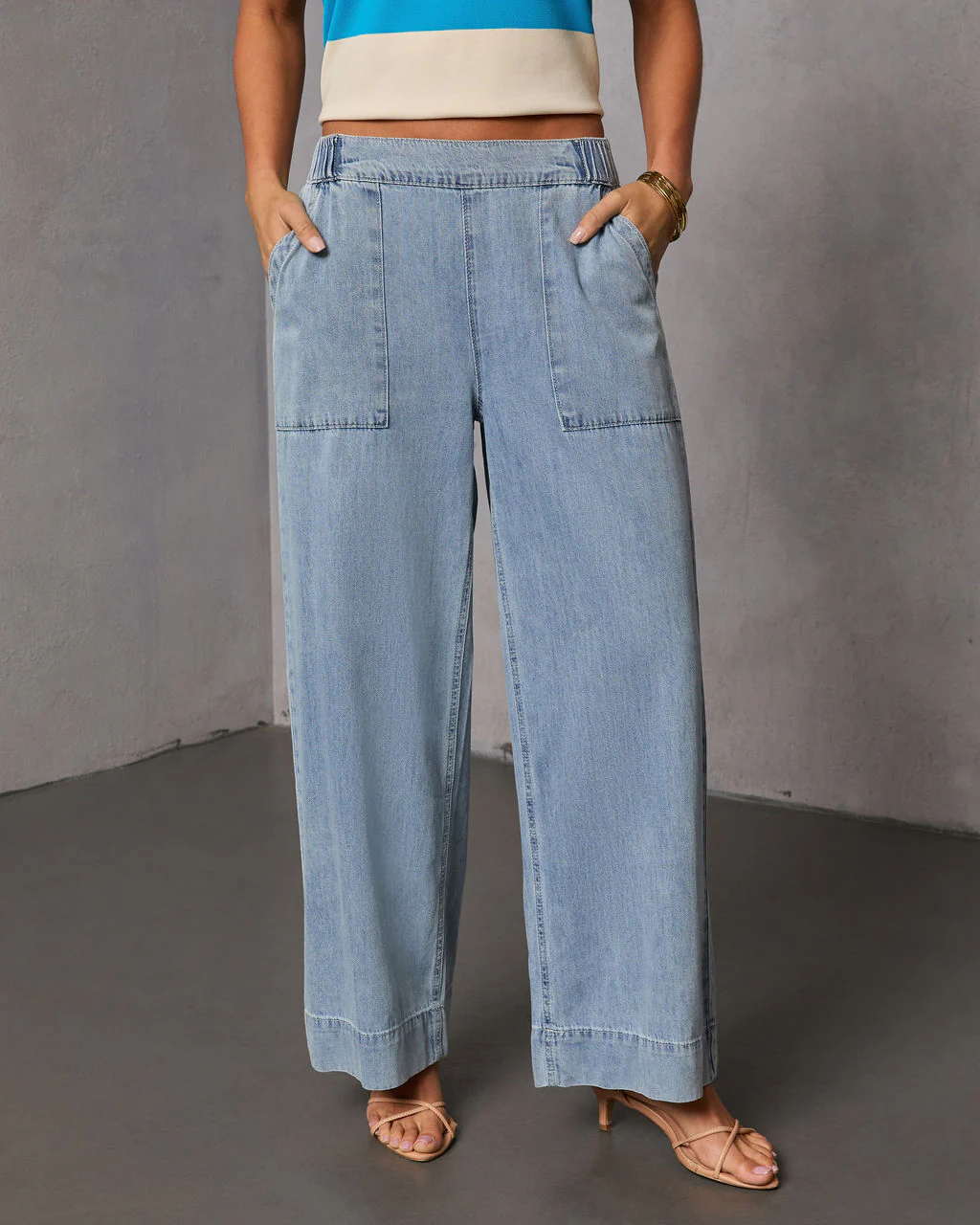 Bobi Relaxed Mid Rise Elastic Waistband Pull On Jeans - Image 2