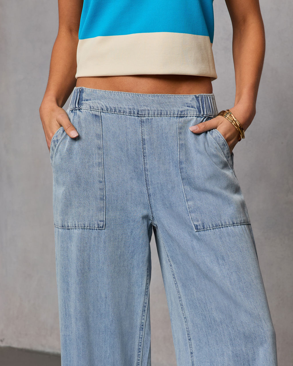 Bobi Relaxed Mid Rise Elastic Waistband Pull On Jeans - Image 6