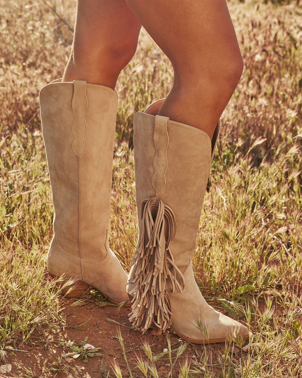 Boho Canyon Faux Suede Fringe Western Boots - Image 4