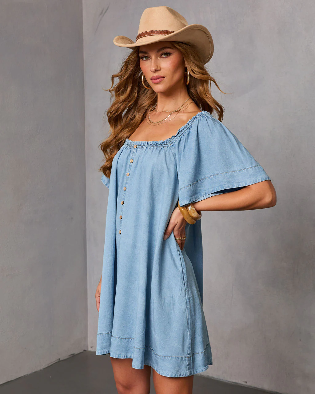 Boho Trail Chambray Mini Dress - Image 3
