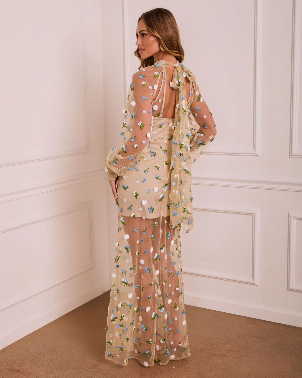 Bold Grace Floral Mesh Corset Maxi Dress - Image 4